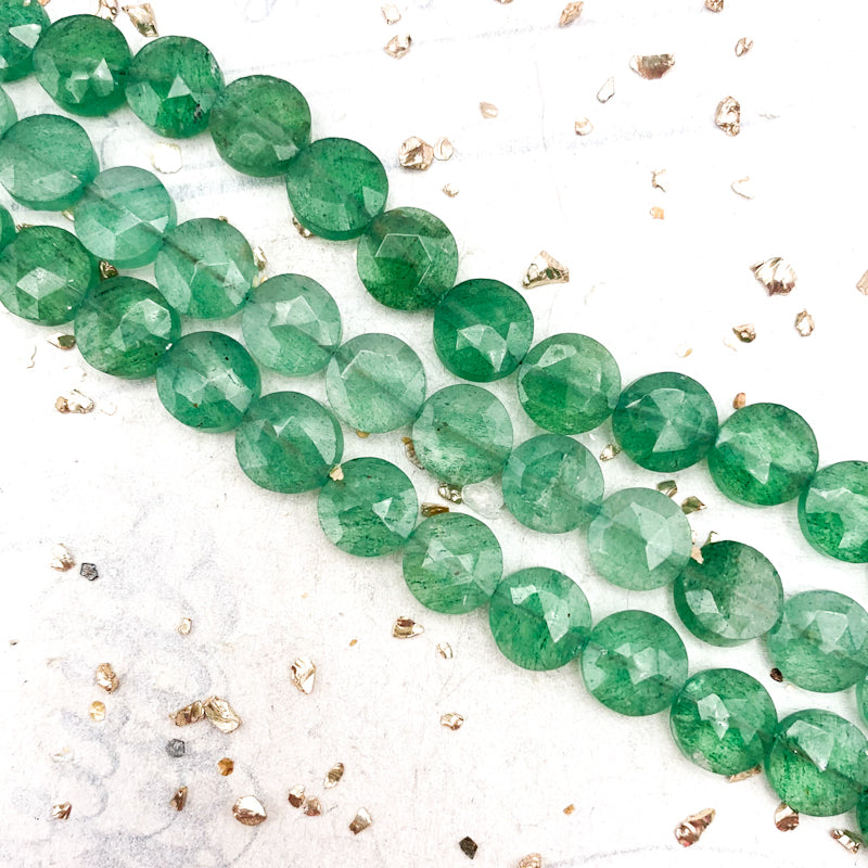 Green Strawberry Quartz Faceted Round Gemstone Bead Strand