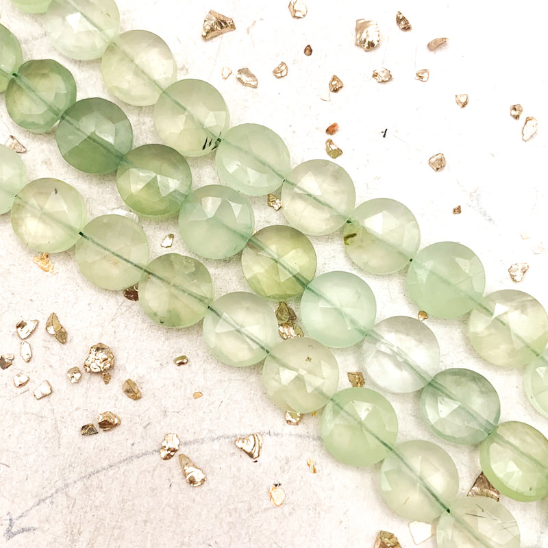 Prehnite Faceted Round Gemstone Bead Strand