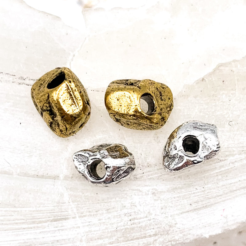 Antique Silver and Antique Gold Nugget Bead Pairs