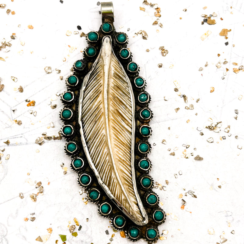 Turquoise Feather Pendant - Tucson Find