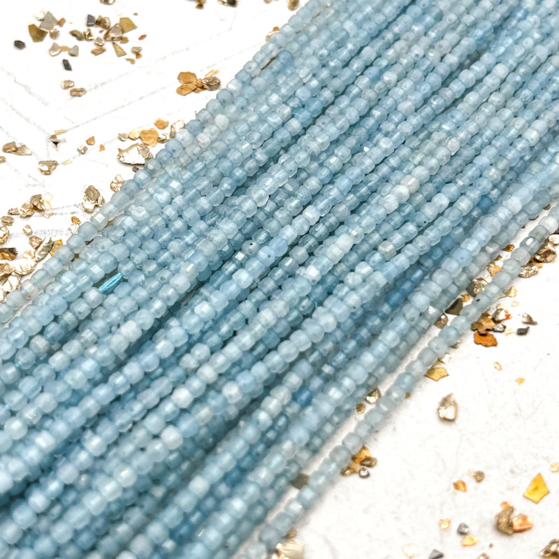 Aquamarine 3mm Cube Gemstone Strand