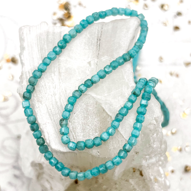 Amazonite 3mm Cube Gemstone Strand