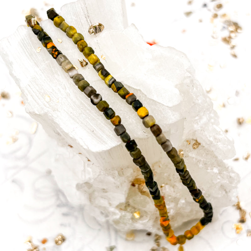 Bumblebee Jasper 3mm Cube Gemstone Strand