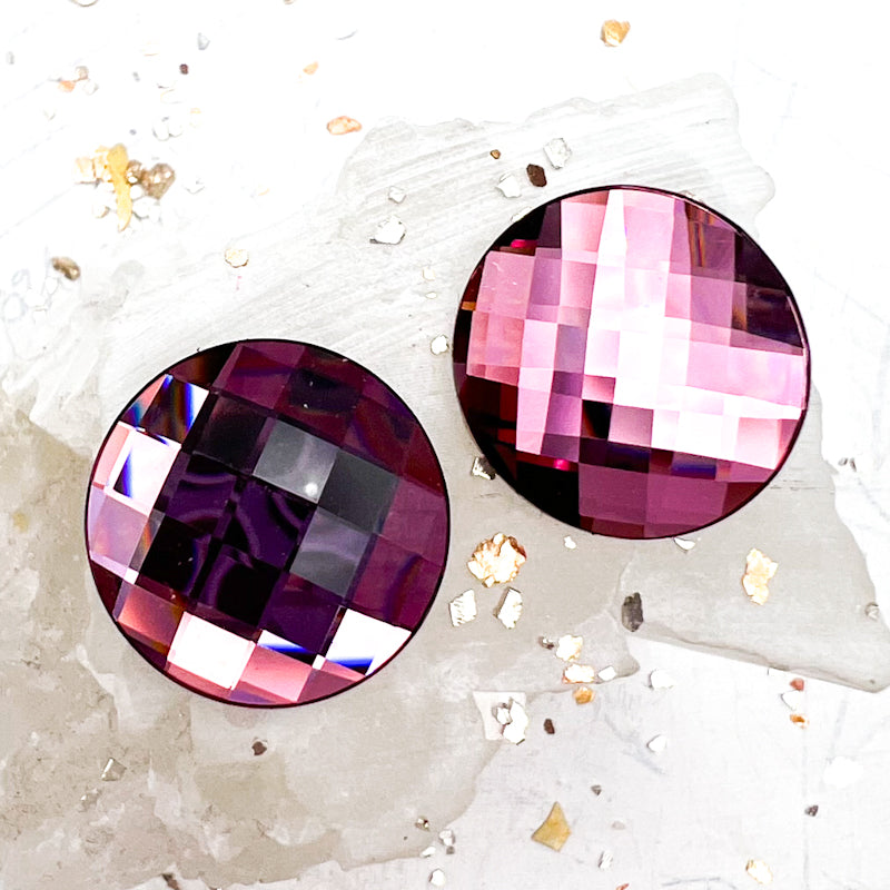 20mm Antique Pink Checkerboard Crystal Flatback Pair