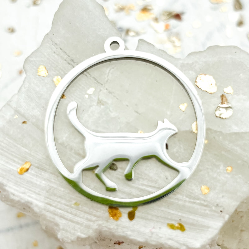 Silver Hoop Cat Charm