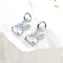 Load image into Gallery viewer, Fancy Bunny Silver Rhinestone Brass Charm Pair
