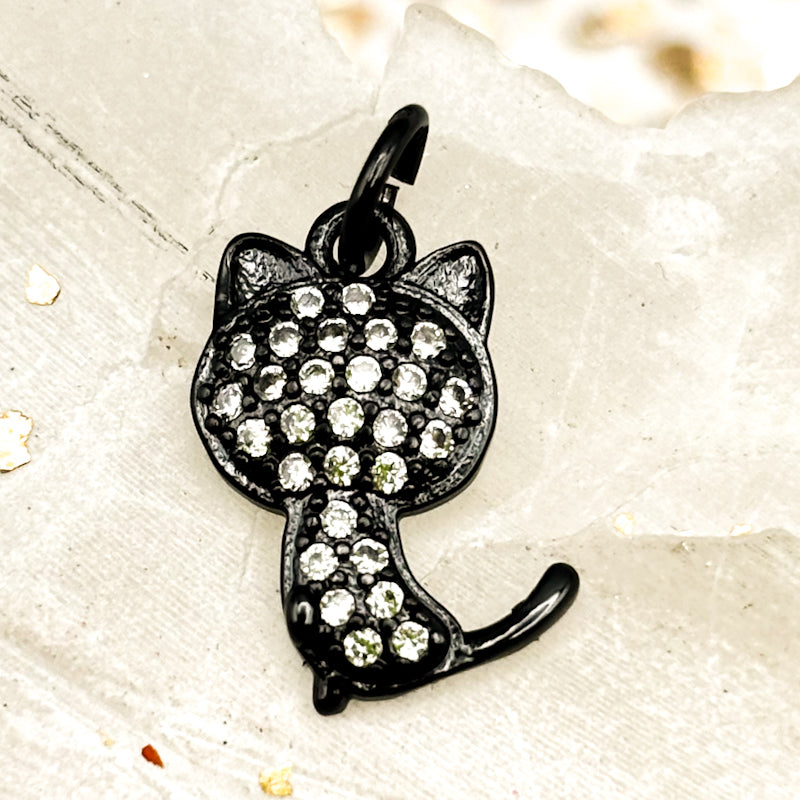 Canes Angel Cat - Tiny Black Bling Cat Charm