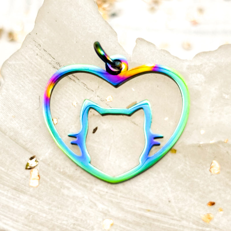 Oil Slick Heart Cat Charm