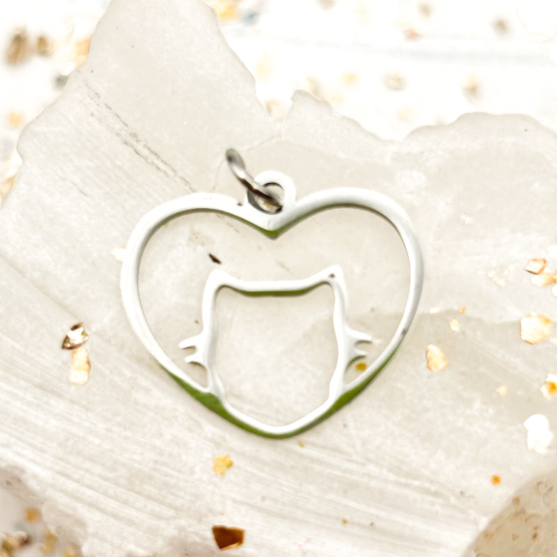 Silver Heart Cat Charm