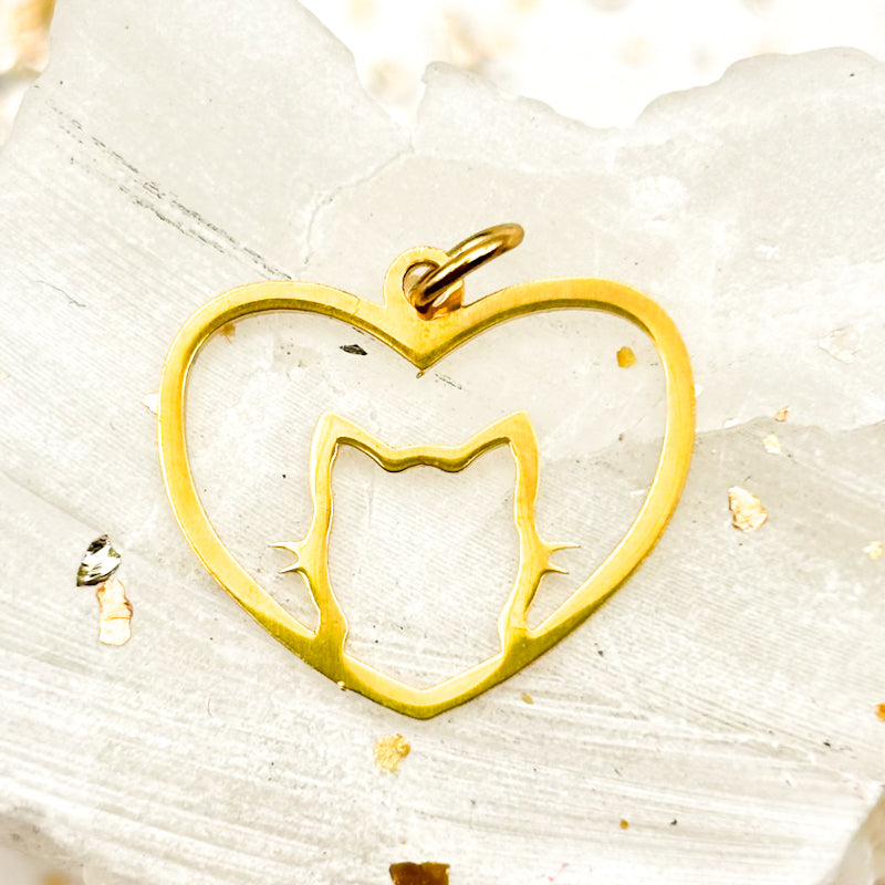 Gold Heart Cat Charm