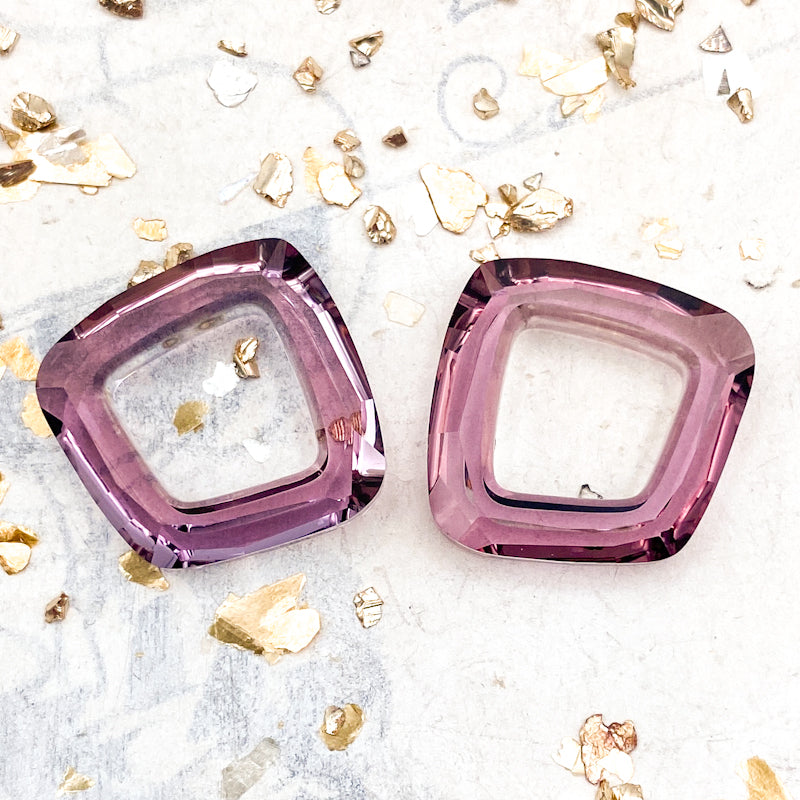 20mm Antique Pink Premium Austrian Crystal Cosmic Square Pair