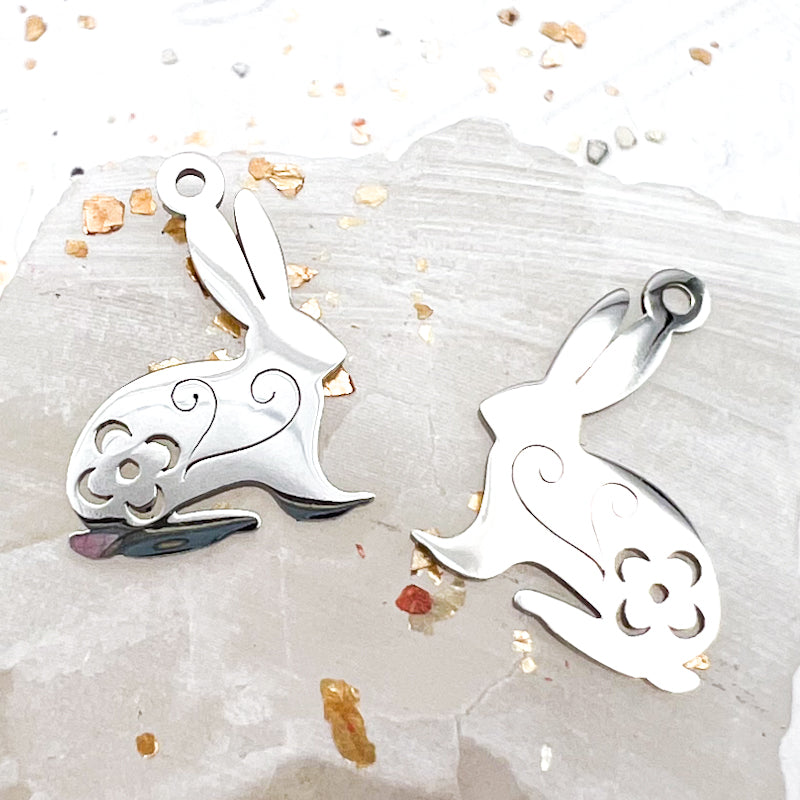 Silver Bunny Charm Pair