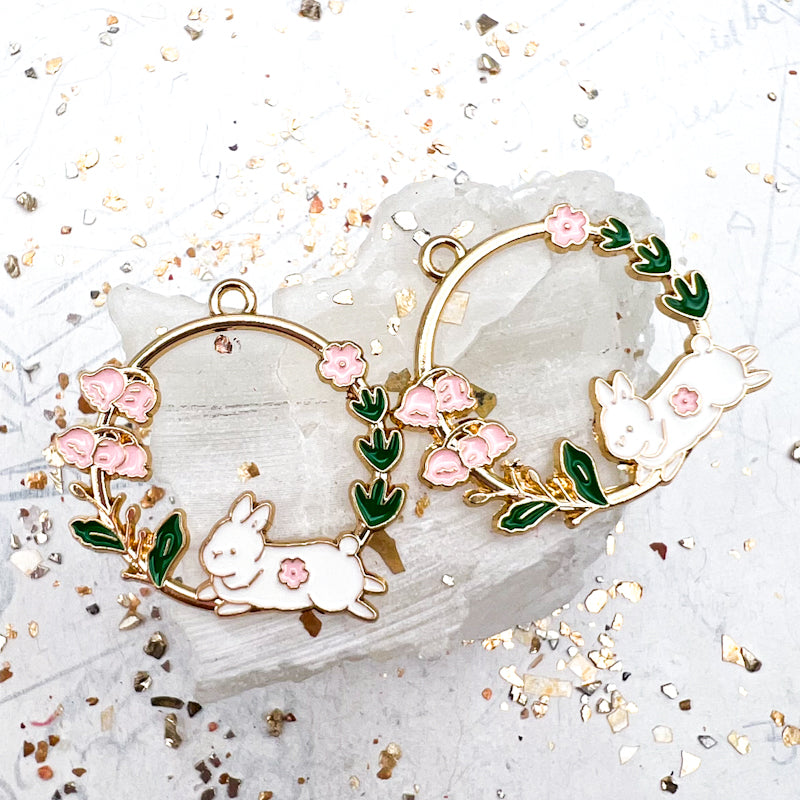 Cherry Blossom Bunny Charm Pair