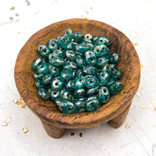 Load image into Gallery viewer, Silver Picasso Aquamarine Superduo 2-Hole Seed Bead Tube
