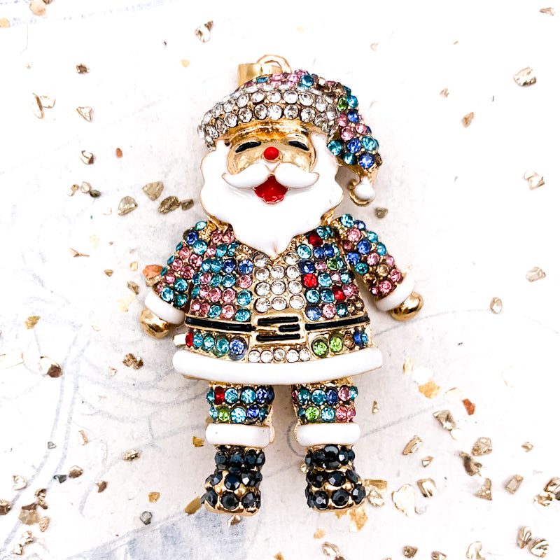 Glamorous Old Saint Nick Rhinestone Santa Pendant