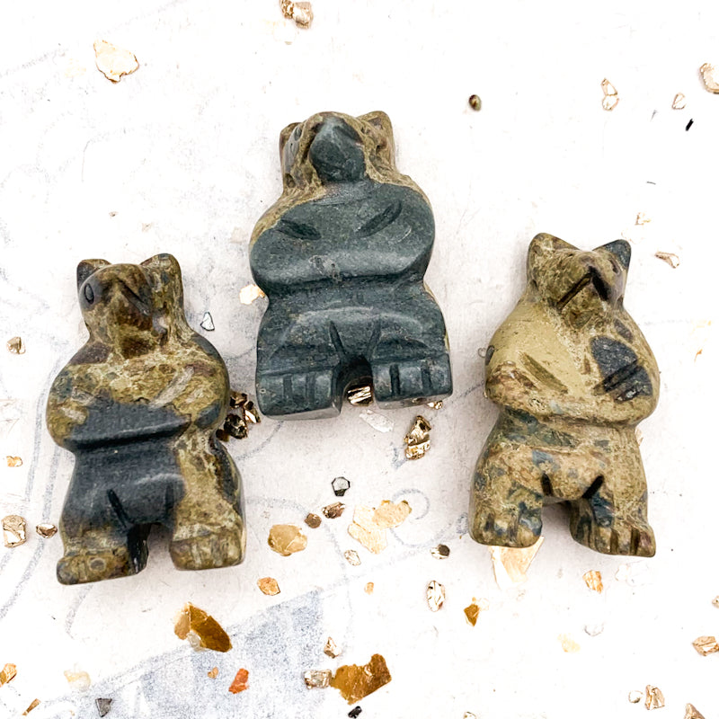 Vintage Carved Gemstone Baby Bear Focal Bead