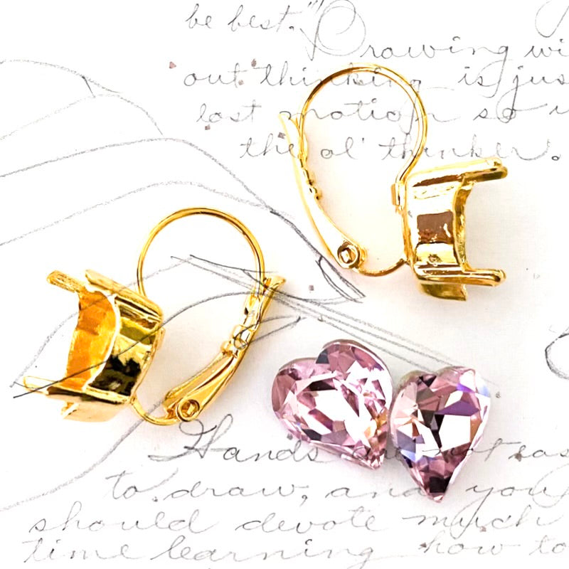 Light Pink Crystal Heart Sparkle Earring Kit - Gold