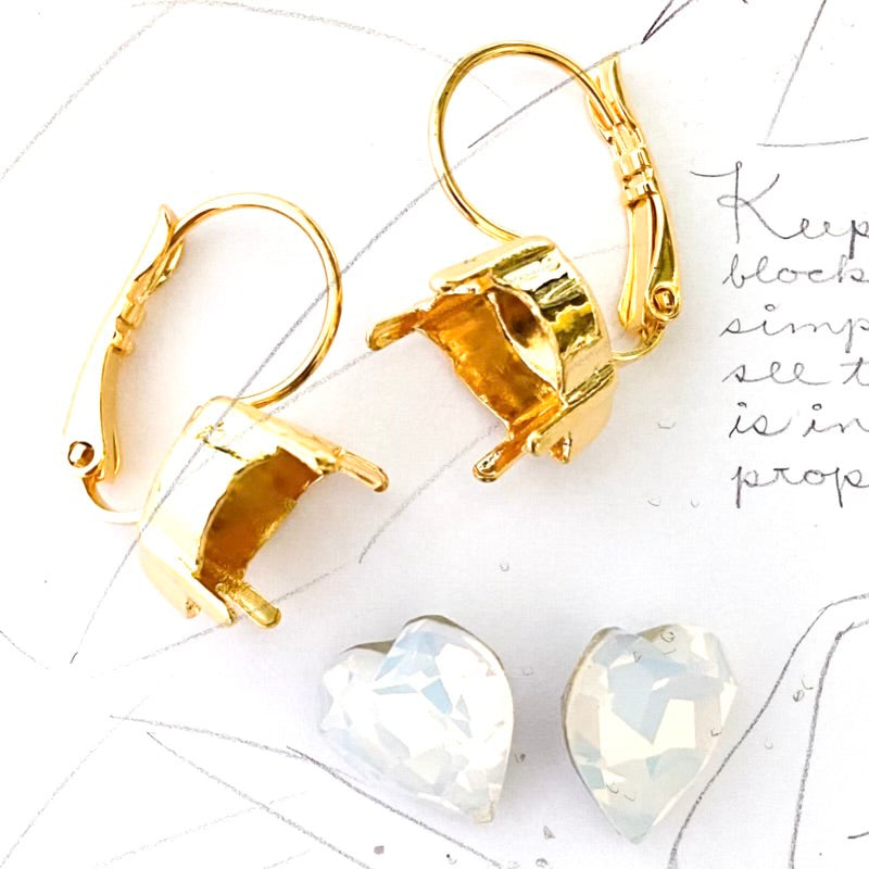 White Opal Crystal Heart Sparkle Earring Kit - Gold
