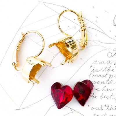 Red Crystal Heart Sparkle Earring Kit - Gold