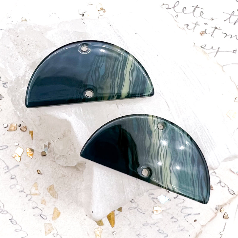River's Mouth Half Circle Pendant Connector Earring Pair - Paris Find