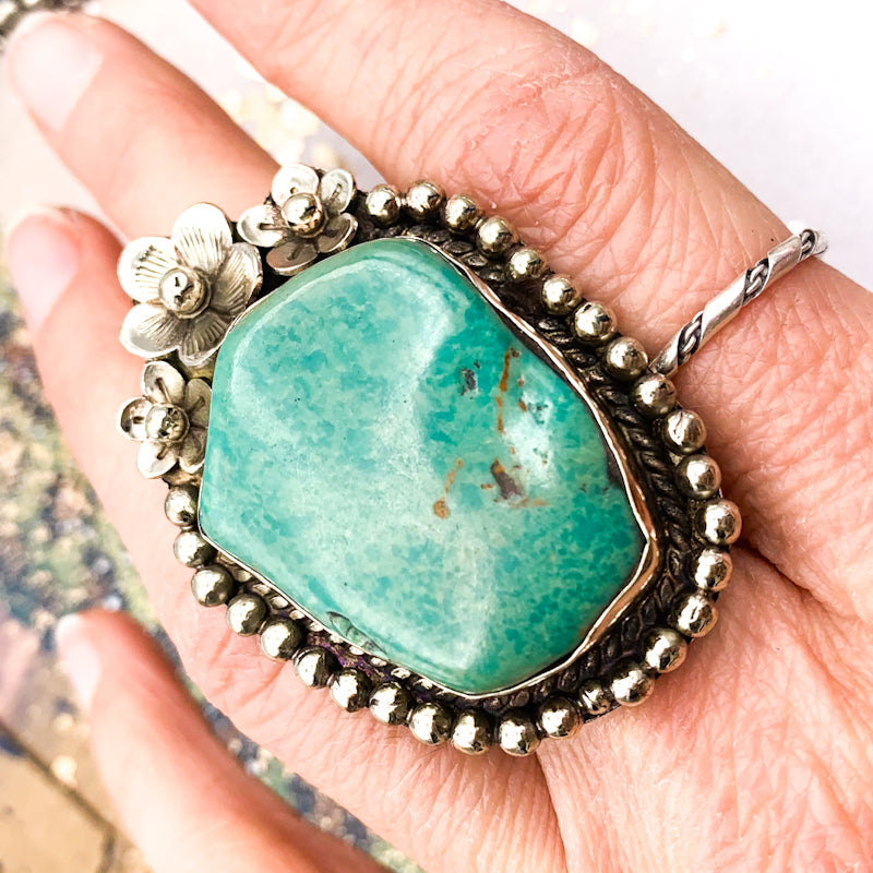 Turquoise Floral Adjustable Nepal Ring