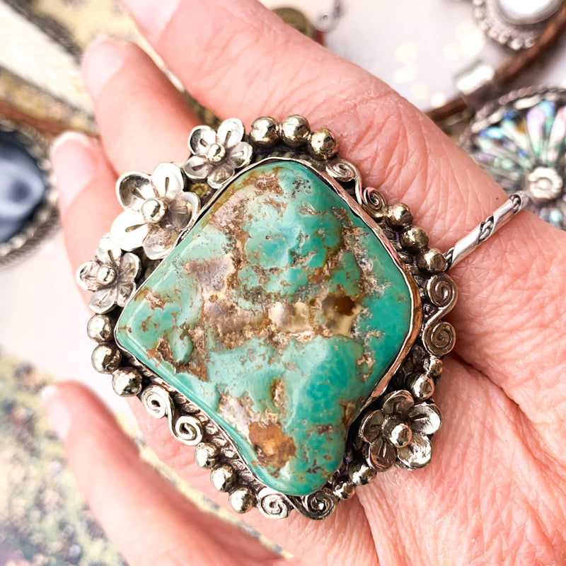 Turquoise Floral Adjustable Nepal Ring