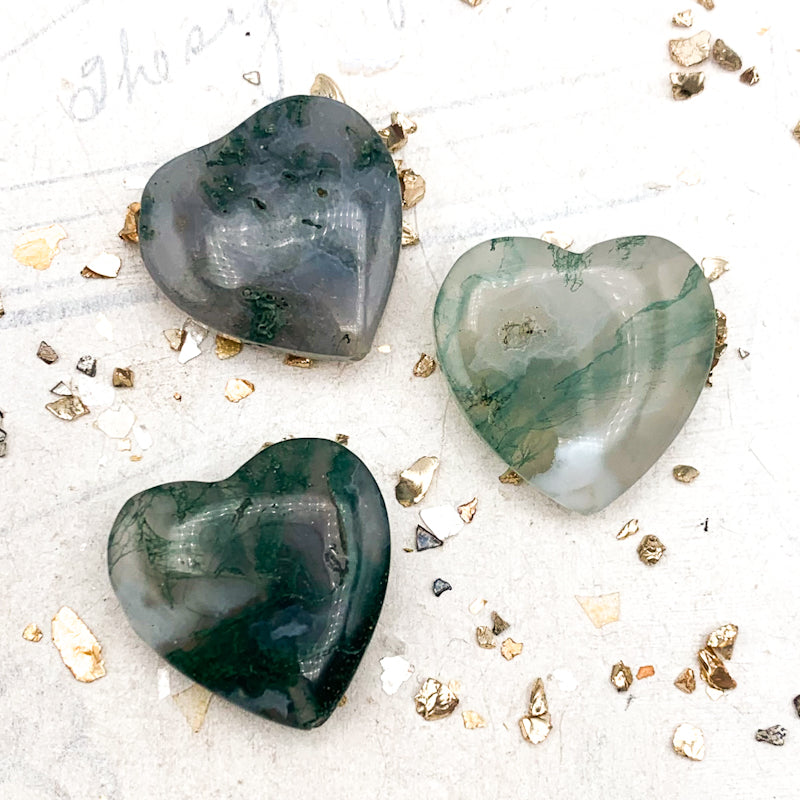 Moss Agate Hearts - 3pcs