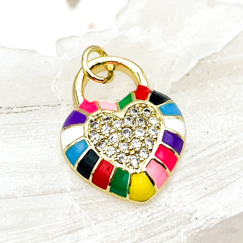 16K Gold Plated Rainbow Heart Charm