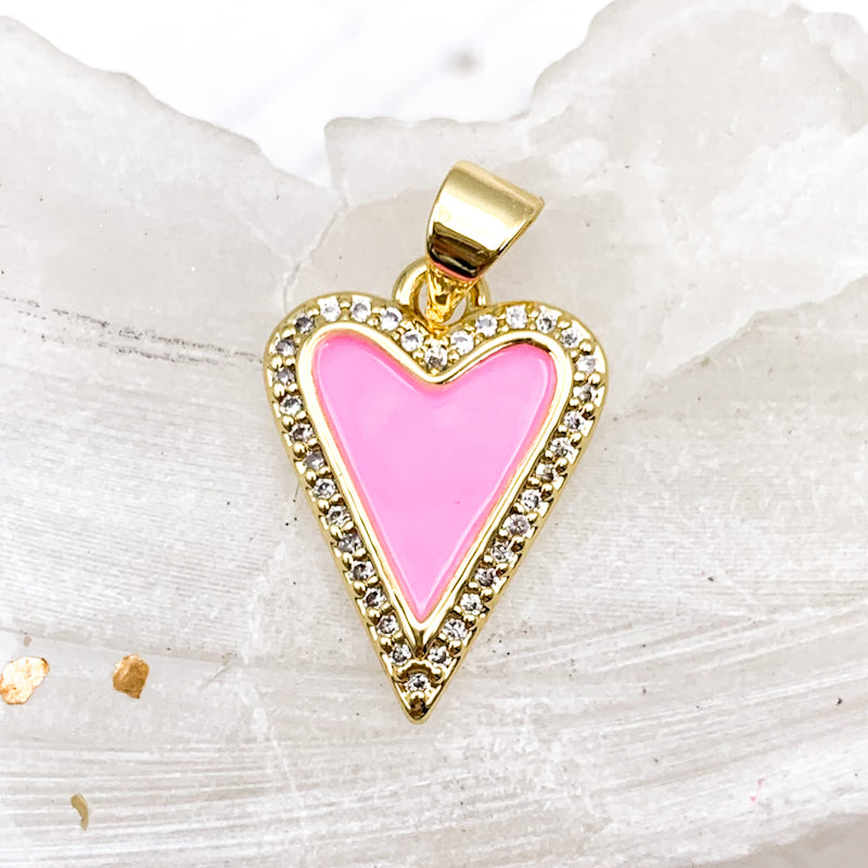 Pink Rhinestone Heart Charm