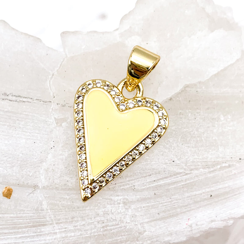 Pastel Yellow Rhinestone Heart Charm