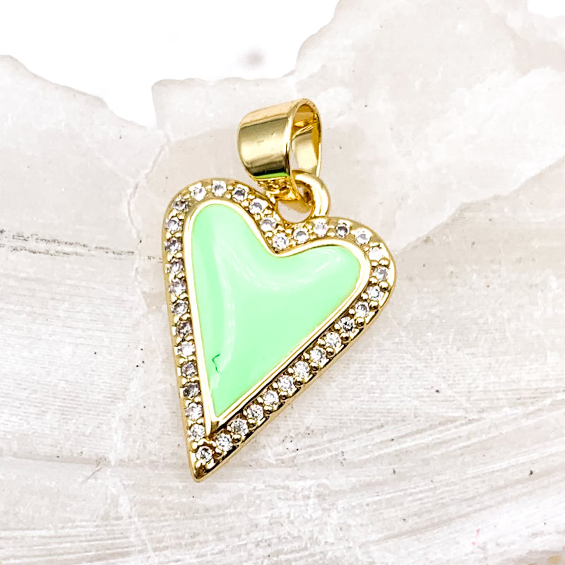 Green Rhinestone Heart Charm