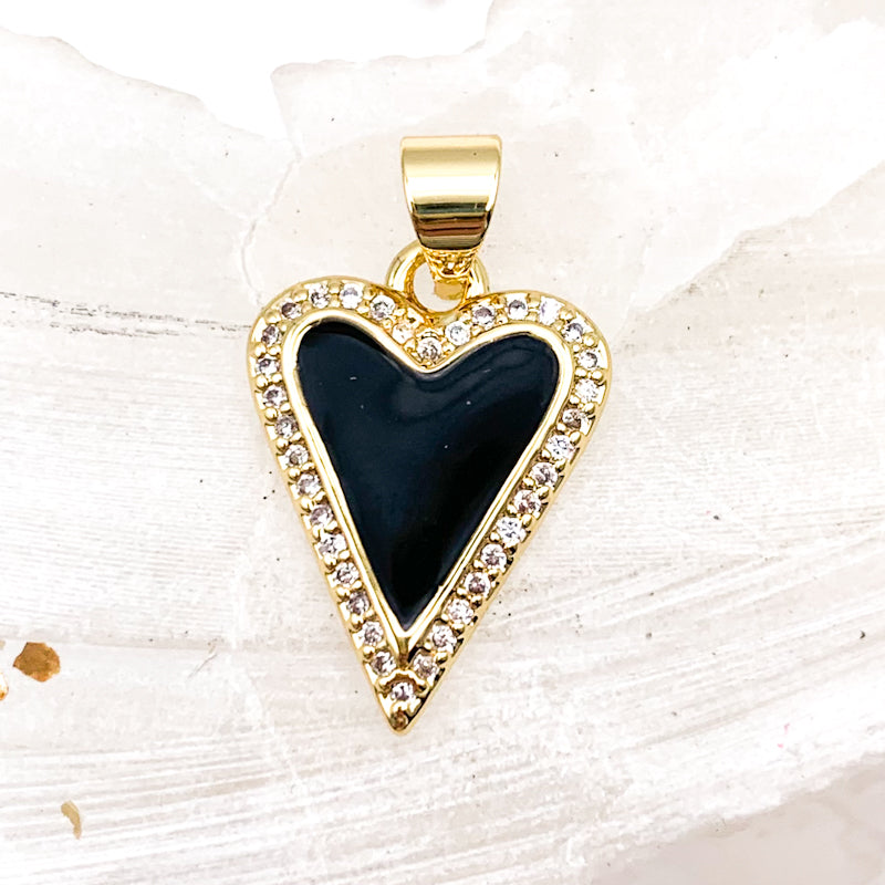 Black Rhinestone Heart Charm