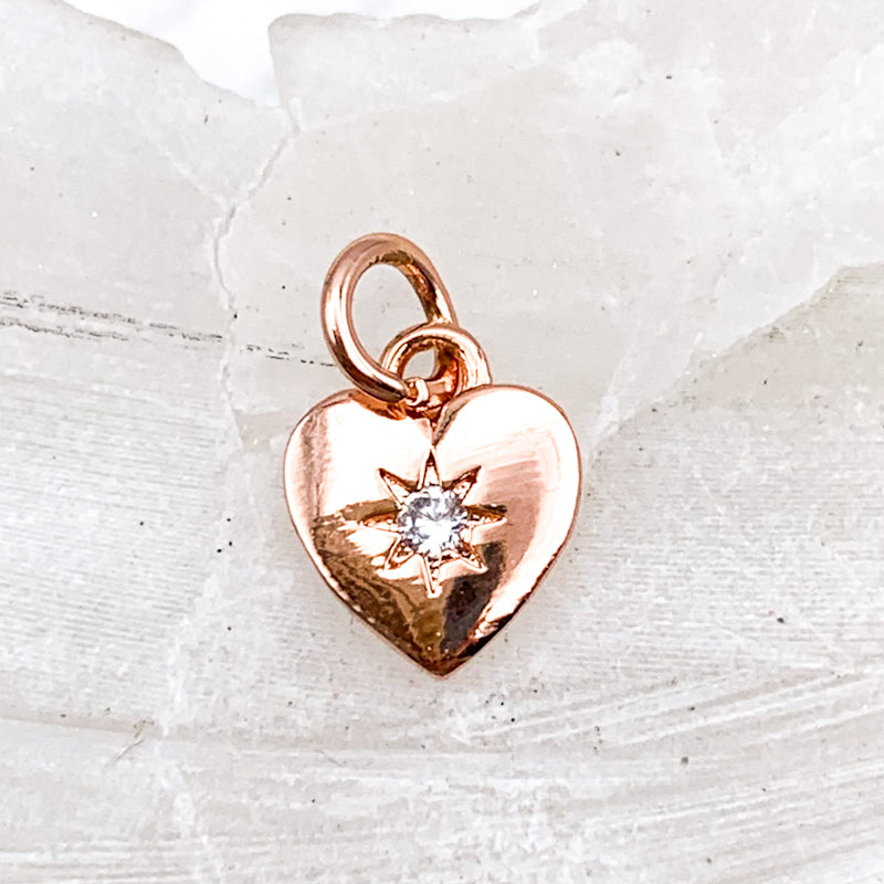 Rose Gold Plated Rhinestone Heart Charm