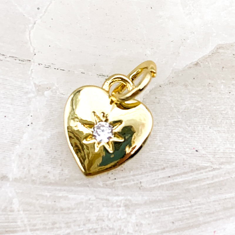 18K Gold Plated Rhinestone Heart Charm