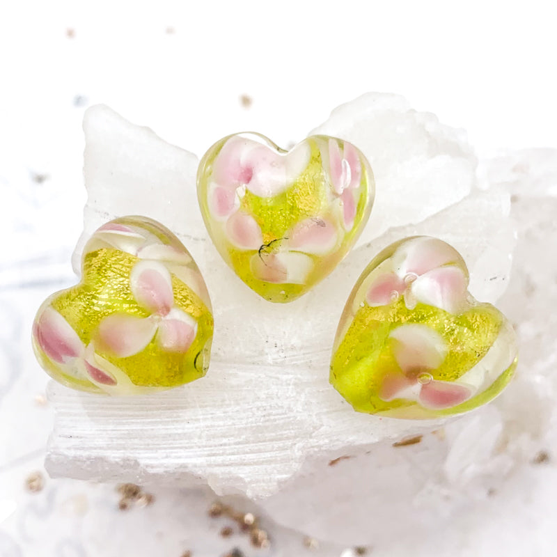 Yellow Lampwork Heart Focal Bead