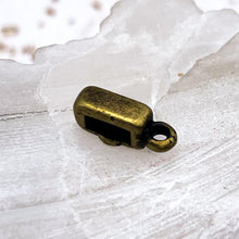 Load image into Gallery viewer, 5mm Antique Brass Crimp Bar with Ring Slider for Flat Leather
