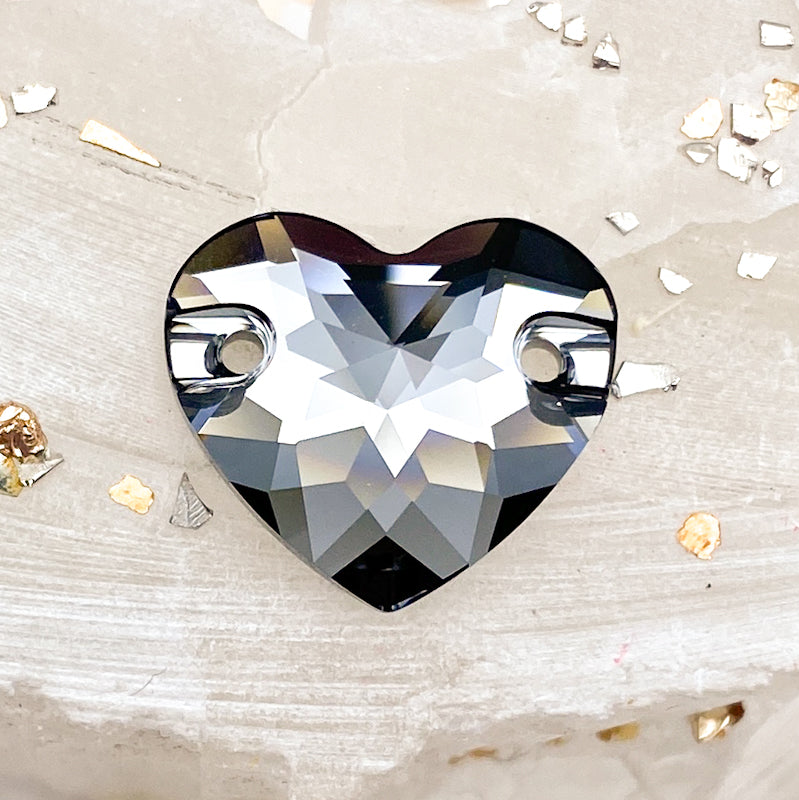 16mm Silver Night Premium Austrian Crystal Heart Sew-On Link
