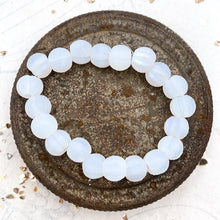 Load image into Gallery viewer, 8mm White with Etched and AB Finishes Large Hole Melon Bead Strand
