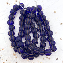 Load image into Gallery viewer, 8mm Sapphire with Matte Finish and Brown Wash Large Hole Melon Bead Strand
