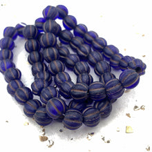 Load image into Gallery viewer, 8mm Sapphire with Matte Finish and Brown Wash Large Hole Melon Bead Strand
