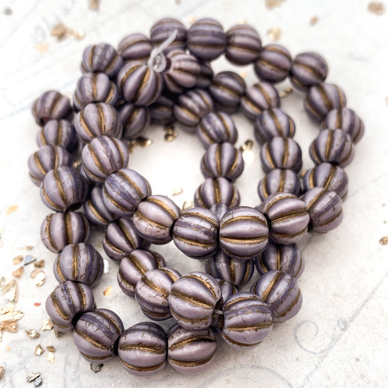 8mm Thistle with Metallic Brown Wash Large Hole Melon Bead Strand