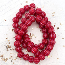 Load image into Gallery viewer, 8mm Ruby Red with Metallic Pink Wash Large Hole Melon Bead Strand
