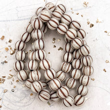 Load image into Gallery viewer, 8mm White with Brown Wash Large Hole Melon Bead Strand
