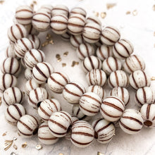 Load image into Gallery viewer, 8mm White with Brown Wash Large Hole Melon Bead Strand
