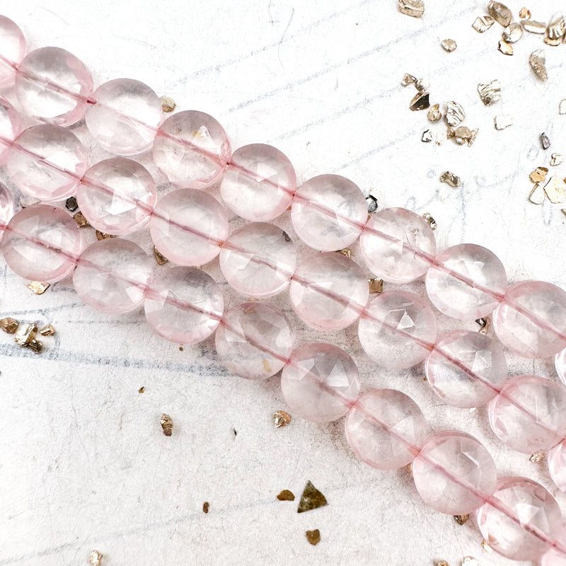 Rose Quartz Faceted Round Gemstone Bead Strand