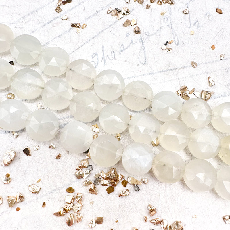 White Moonstone Faceted Round Gemstone Bead Strand