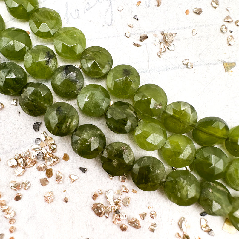 Vesuvianite Faceted Round Gemstone Bead Strand