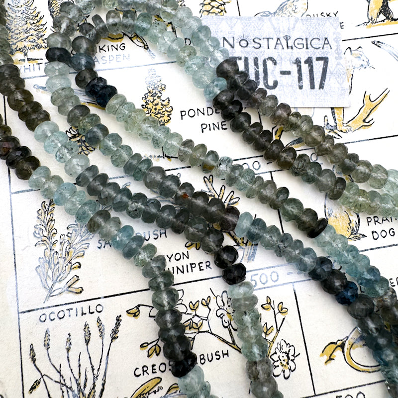 6mm Faceted Moss Aquamarine Rondelle Bead Strand - Tucson Find