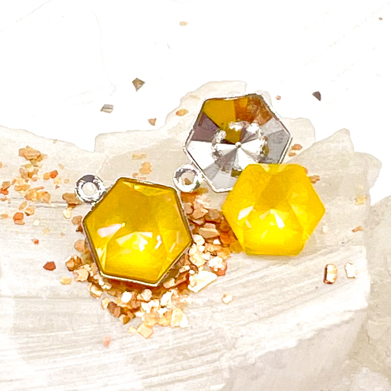 10.8mm Sunshine Delite Hexagon Fancy Stone Premium Crystal and Brass Setting with Loop Pair