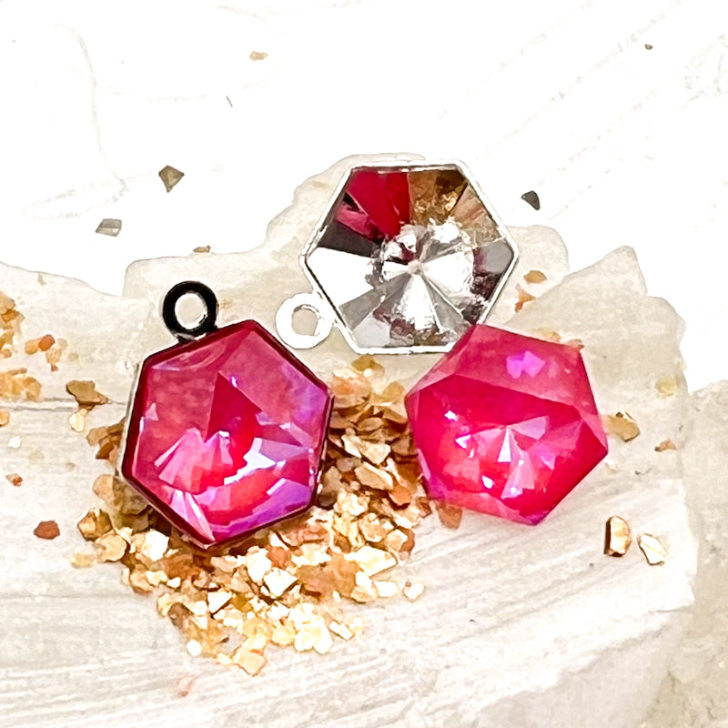 10.8mm Lotus Pink Delite Hexagon Fancy Stone Premium Crystal and Brass Setting with Loop Pair